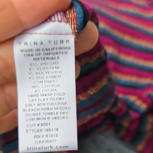 Trina Turk Striped Long Sleeve Top with White Collar - Picture 4 of 4